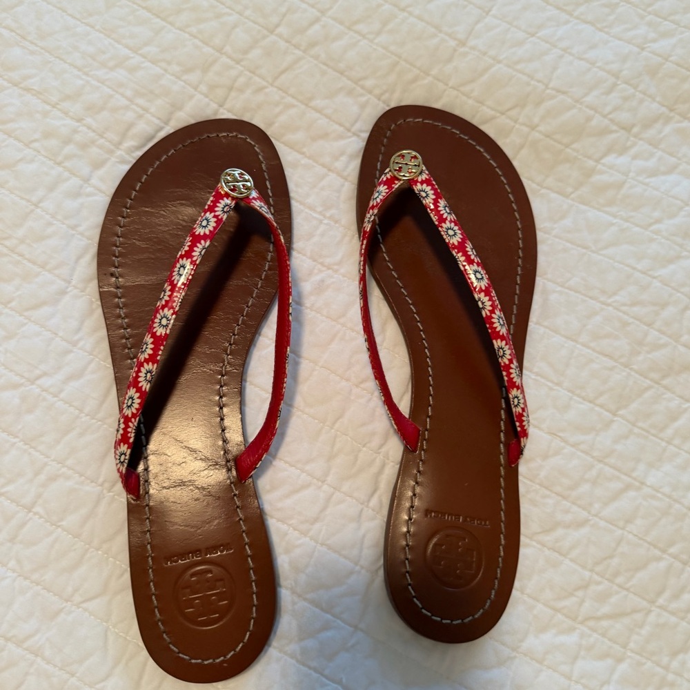 Tory Burch Red and White Floral Sandals